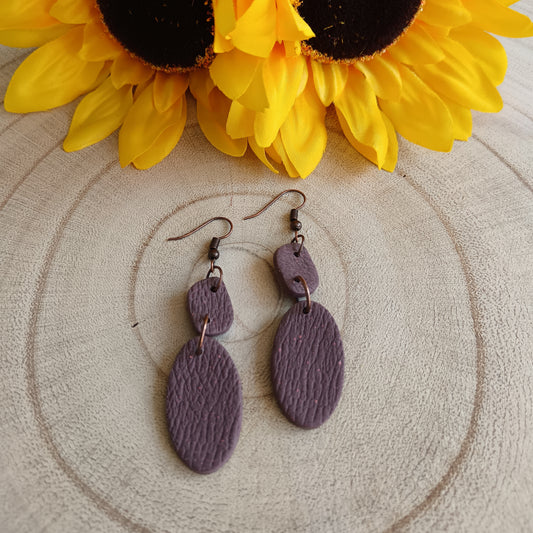 Leather Textured Effect Burgundy Dangle Hook Earrings