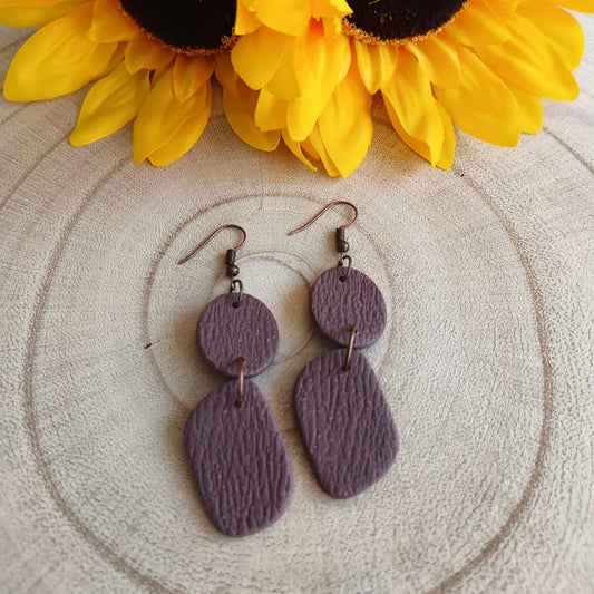 Leather Texture Effect Burgundy Dangle Hook Earrings