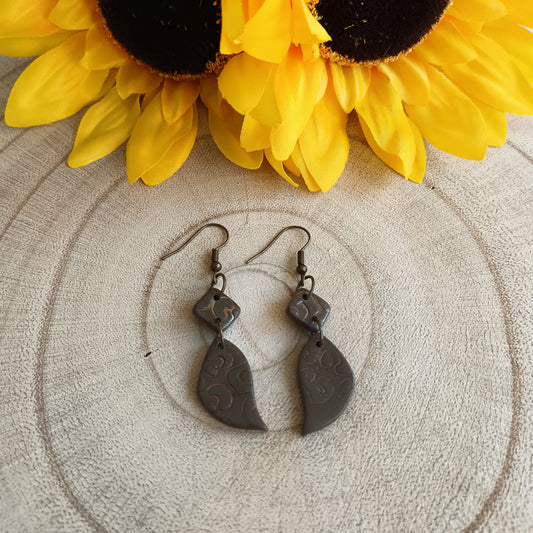 Bronze Effect Patterned Dangle Hook Earrings