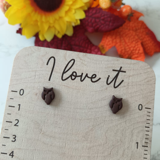 Brown Owl Stud Earrings