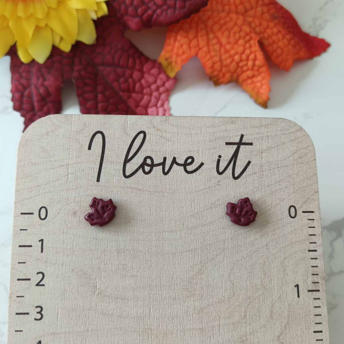 Burgundy Maple Leaf Studs
