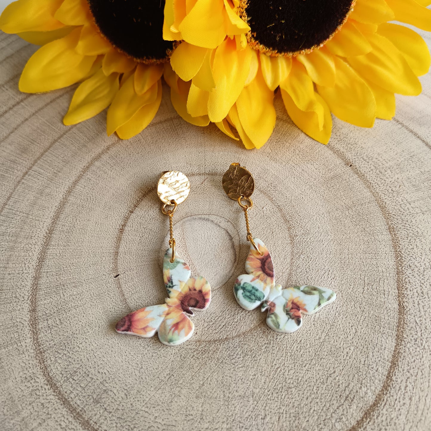 Butterfly Sunflower Print Stud Earrings