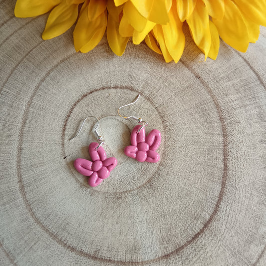 Pink Butterfly Balloon Twist Hook Earrings