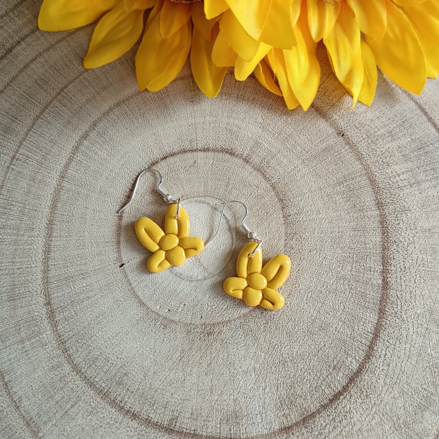 Yellow Butterfly Balloon Twist Hook Earrings