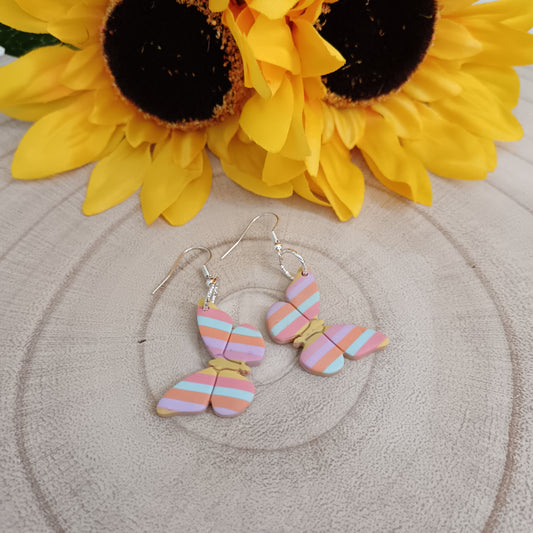 Butterfly Colourful Stripy Pastel Hook Earrings