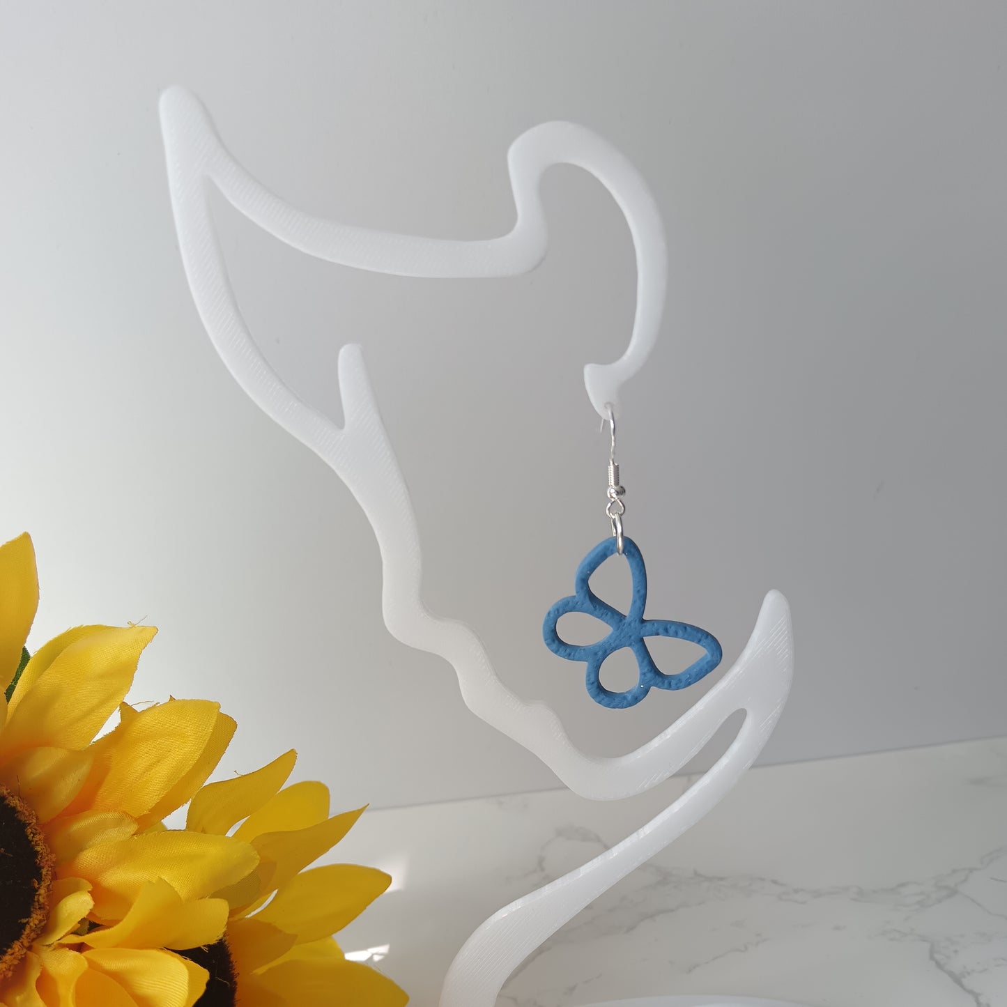 Denim Blue Skinny Butterfly Hook Earrings