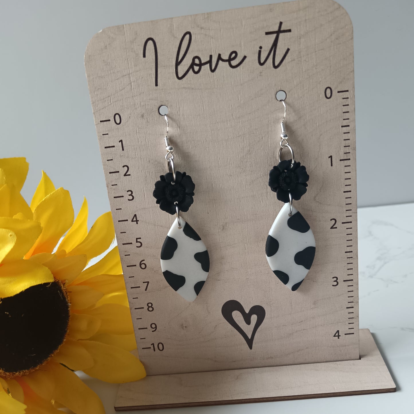 Cow Print Flower Hook Earrings