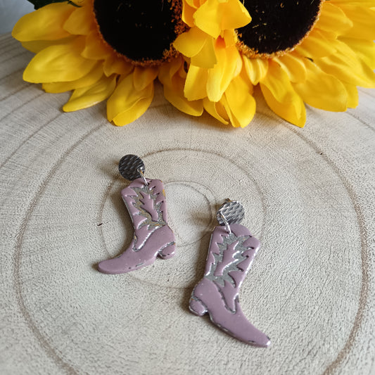 Cowgirl Boots Pink & Silver Stud Earrings