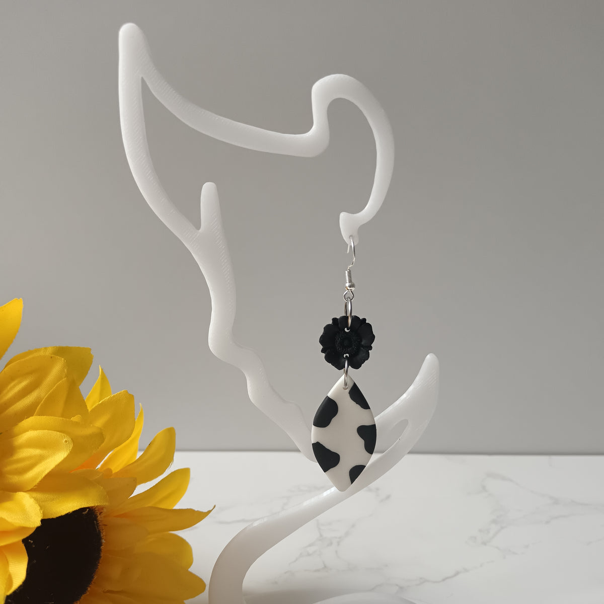 Cow Print Flower Hook Earrings