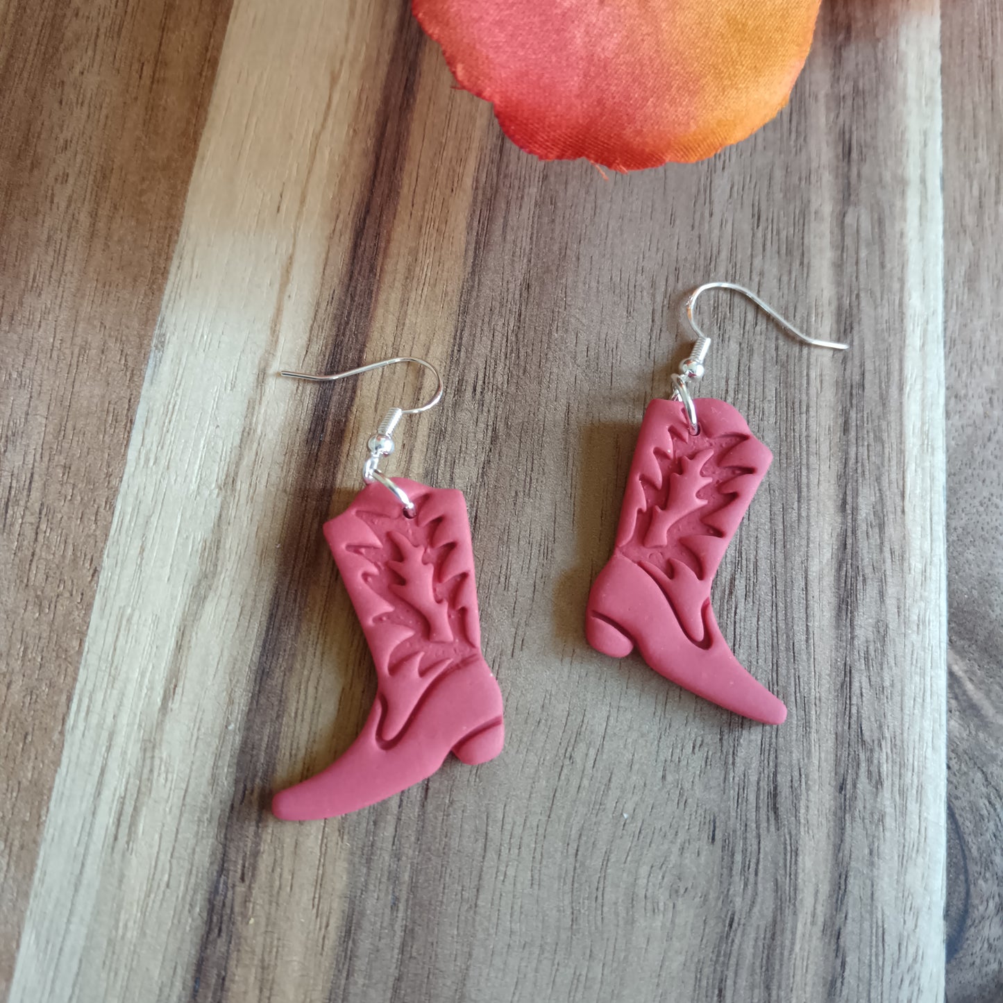 Burnt Orange Cowgirl Boots Hook Earrings