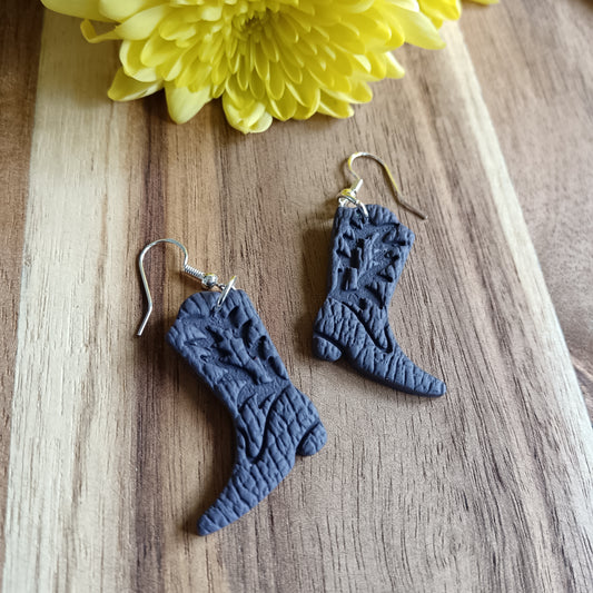 Deep Purple Cowgirl Boots Leather Texture Hook Earrings