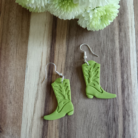 Lime Cowgirl Boots Hook Earrings