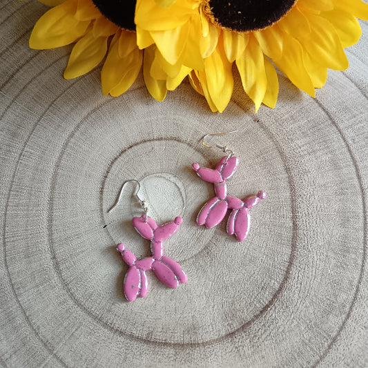 Pink & Silver Balloon Twist Dog Hook Earrings
