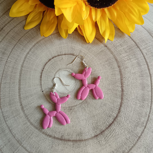Pink Balloon Twist Dog Hook Earrings