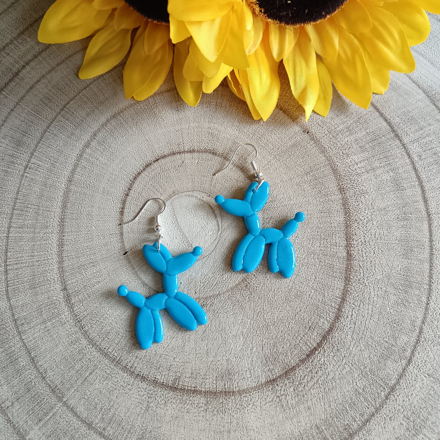 Deep Sky Blue Balloon Twist Dog Hook Earrings