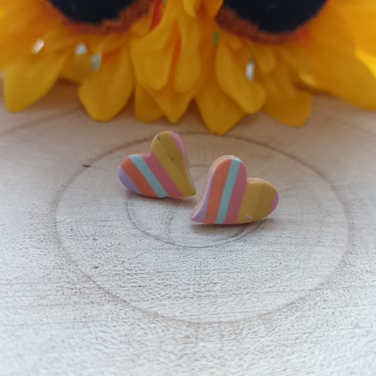 Heart Colourful Stripy Pastel Stud Earrings