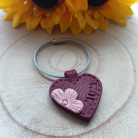 Heart Shaped Leather Texture Effect Mum Keyring