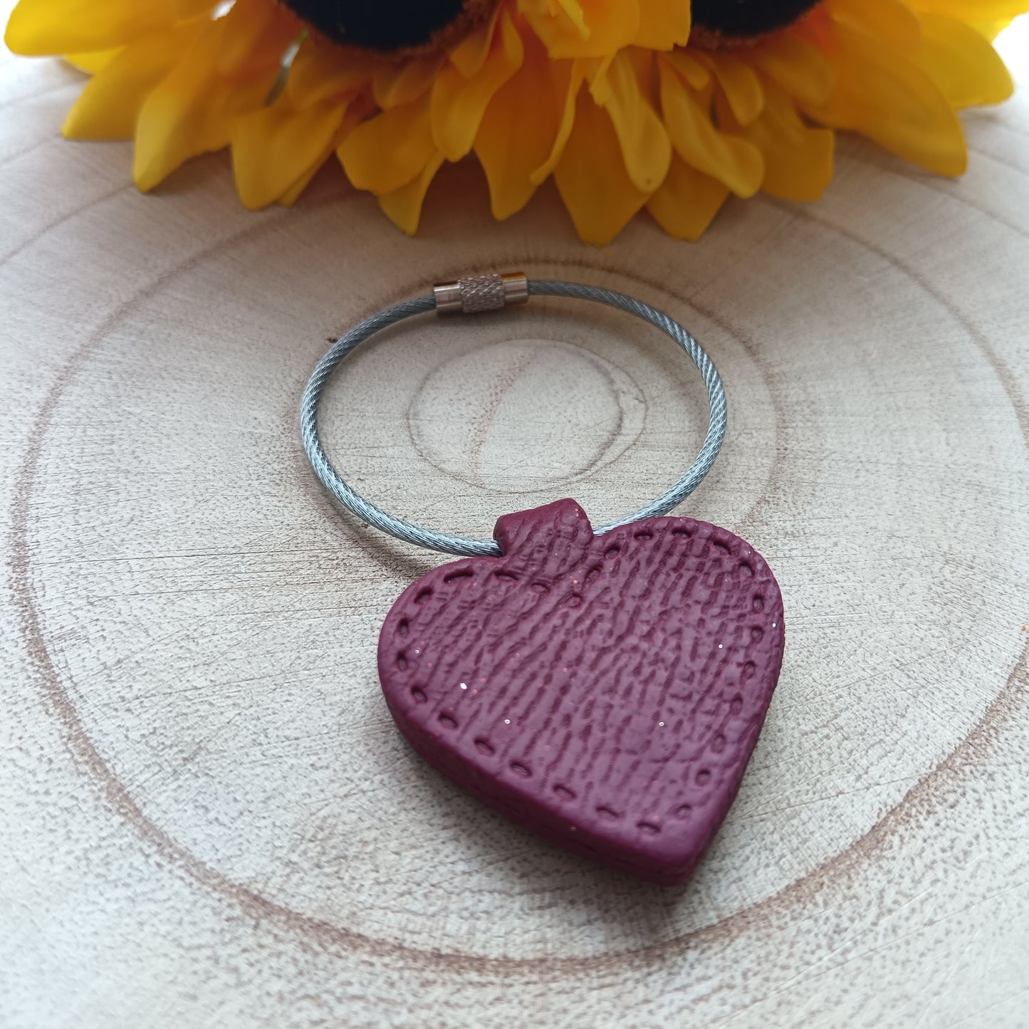Heart Shaped Leather Texture Effect Mum Keyring