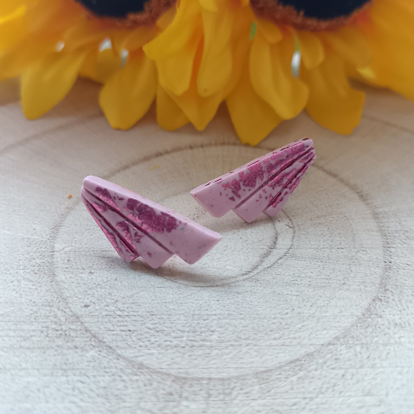 Art Deco Inspired Pink Confetti Glitter Stud Earrings