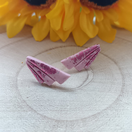Art Deco Inspired Pink Confetti Glitter Stud Earrings