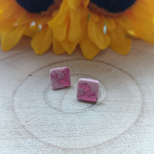 Square Pink Confetti Glitter Stud Earrings