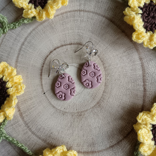 Dusky Pink Easter Egg Bow Hook Earrings