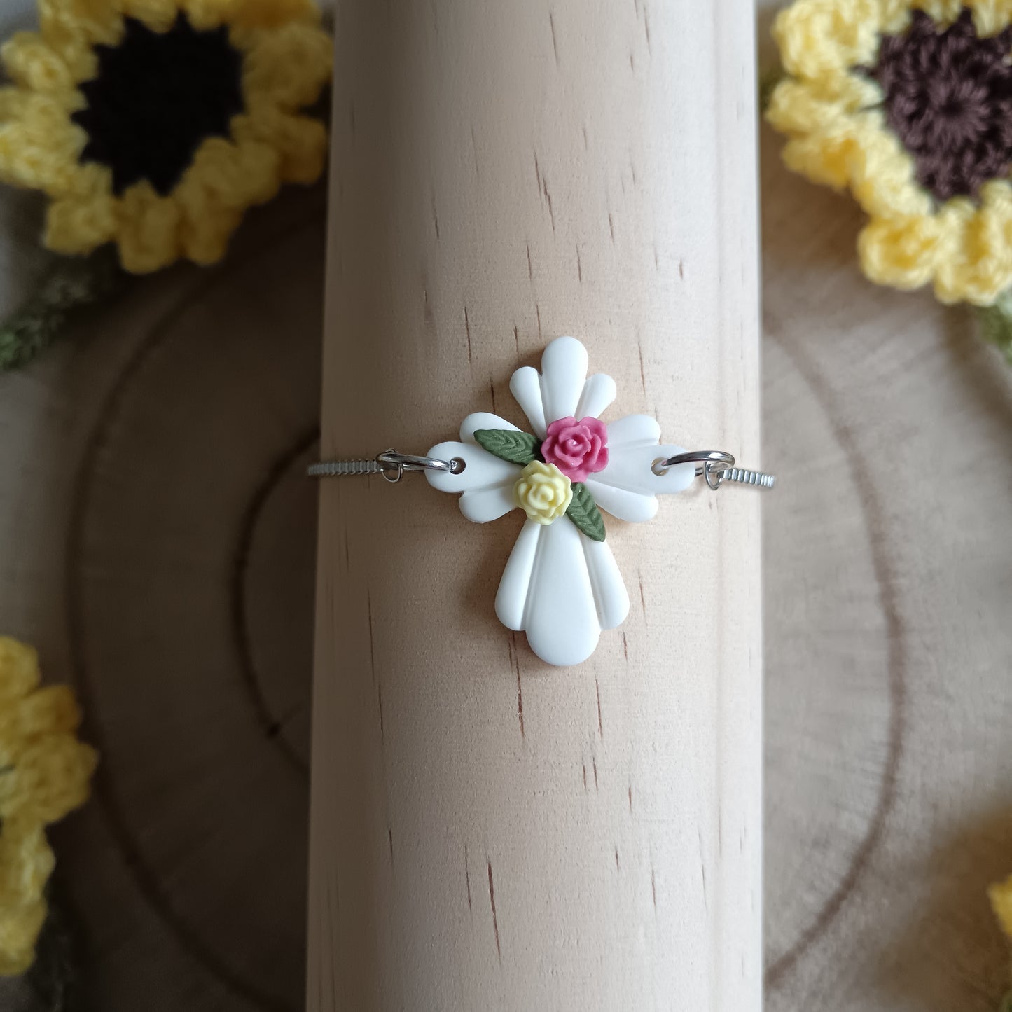 Floral Cross Slider Bracelet