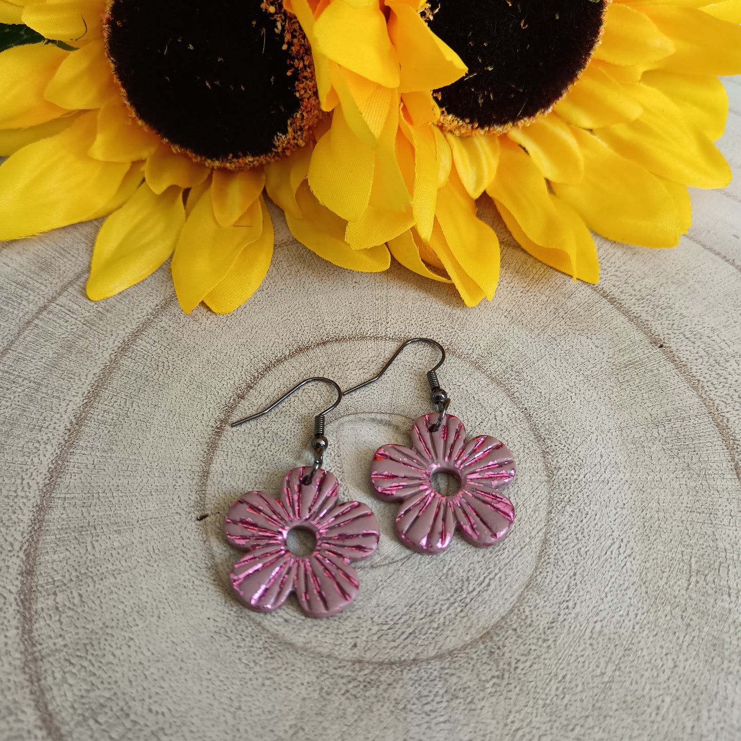 Embossed Flower Hook Earrings