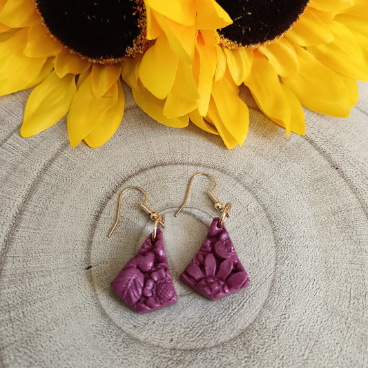 3D Floral Magenta Hook Earrings