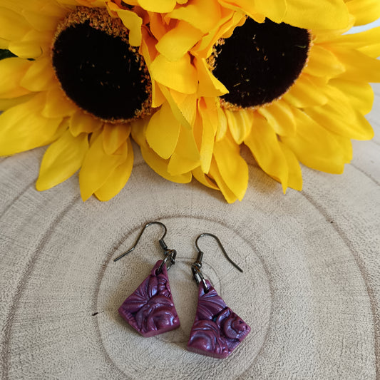 3D Floral Magenta & Purple Shimmer Hook Earrings