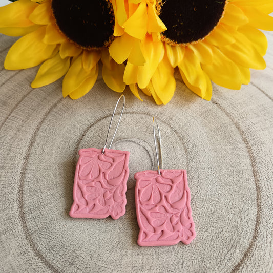 Boho Flower Rose Pink Kidney Wire Hoop Earrings