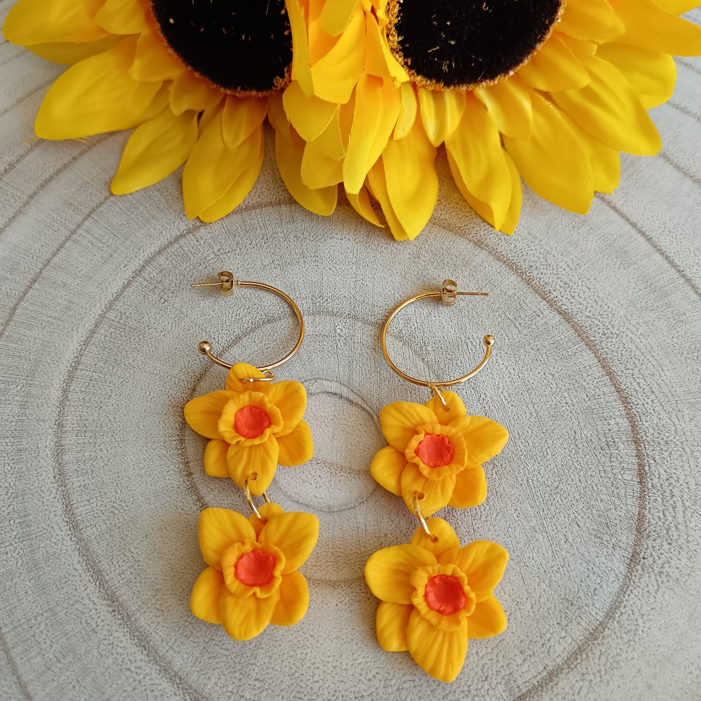 Daffodil Dangle Half Huggie Hoop Earrings