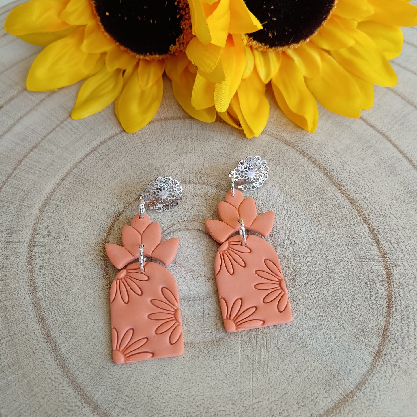 Boho Flower Arch Orange Stud Earrings