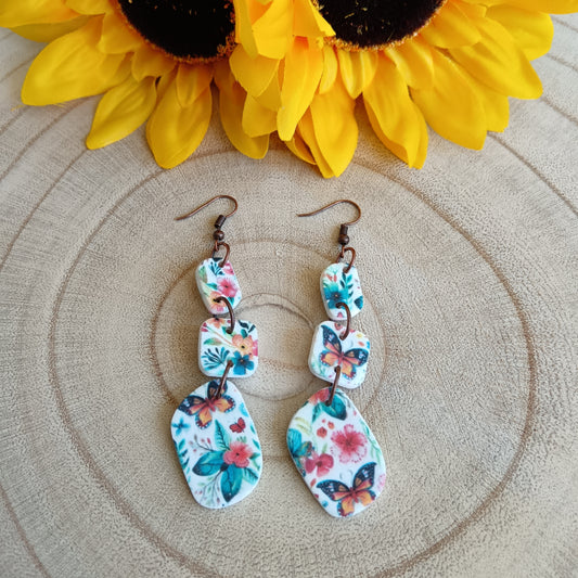 Butterfly & Flower Printed Dangle Hook Earrings