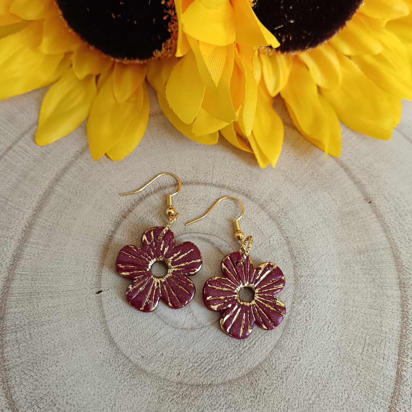 Embossed Flower Hook Earrings