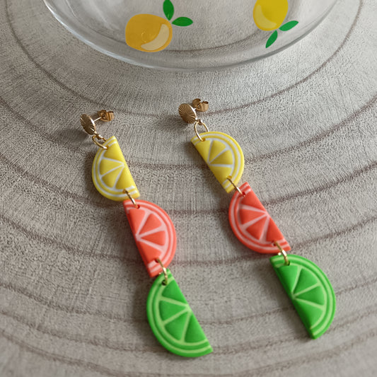 Lemon, Orange & Lime Half Slice Dangle Stud Earrings