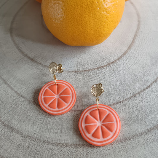 Orange Slice & Half Slice Stud & Half Huggie Hoop Earrings