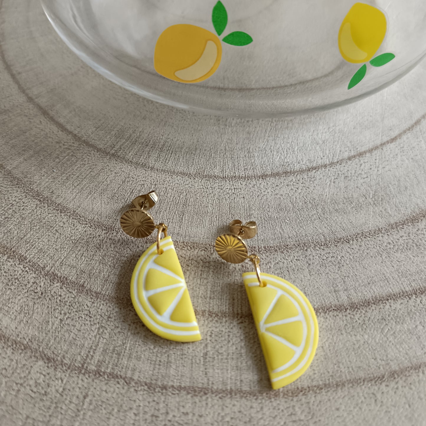 Lemon Slice & Half Slice Stud & Half Huggie Hoop Earrings