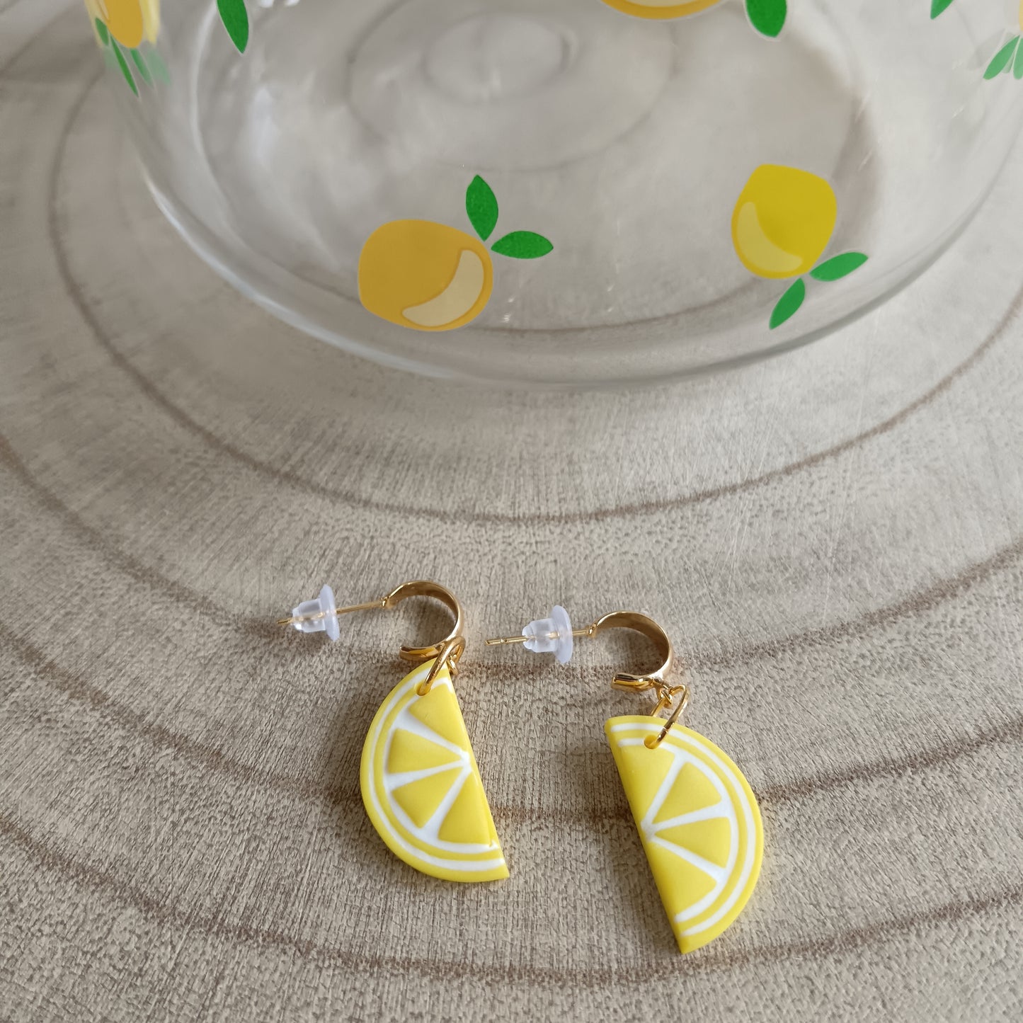 Lemon Slice & Half Slice Stud & Half Huggie Hoop Earrings