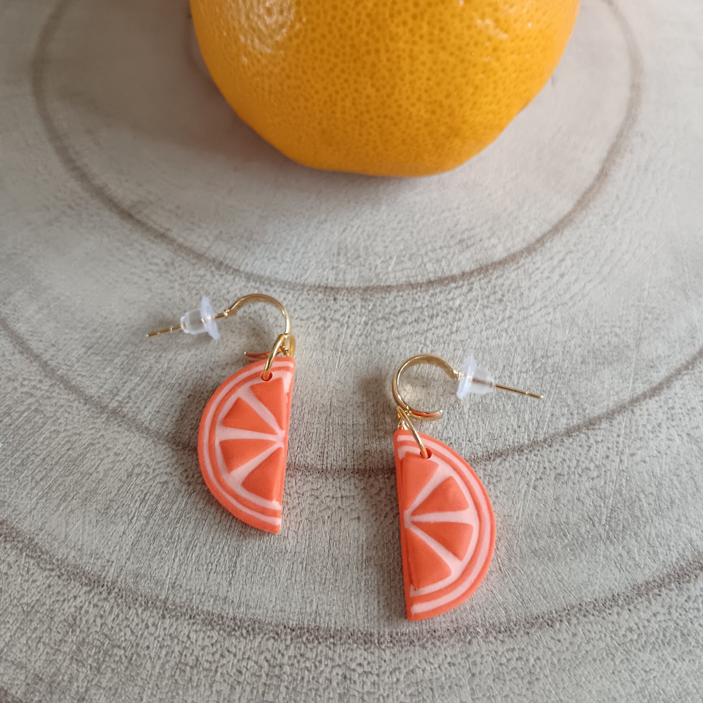 Orange Slice & Half Slice Stud & Half Huggie Hoop Earrings