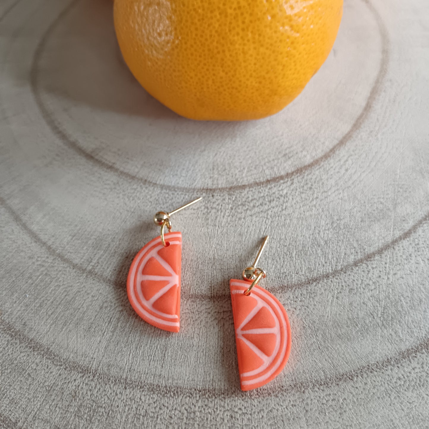 Orange Slice & Half Slice Stud & Half Huggie Hoop Earrings