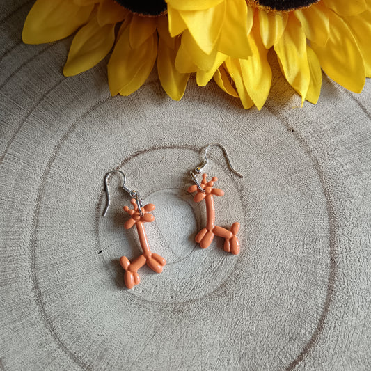 Orange Giraffe Balloon Twist Hook Earrings