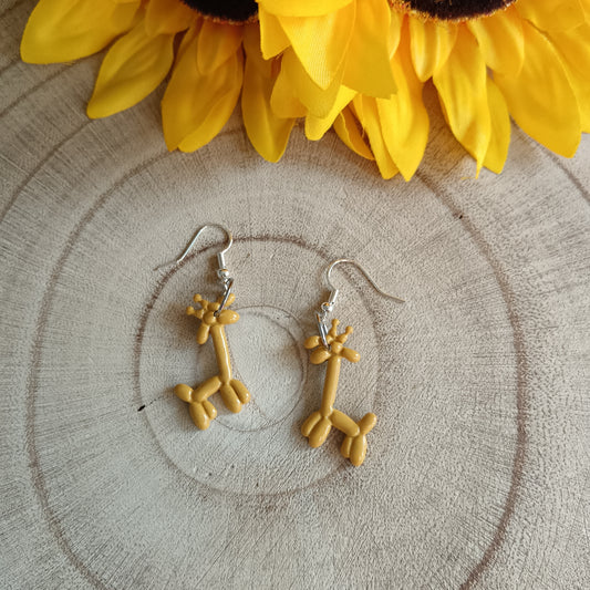 Yellow Giraffe Balloon Twist Hook Earrings