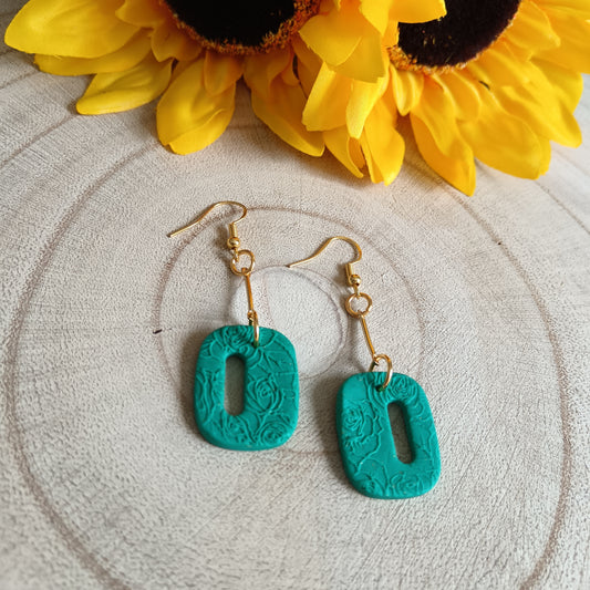 Rose Textured Mint Green Gold Bar Hook Earrings