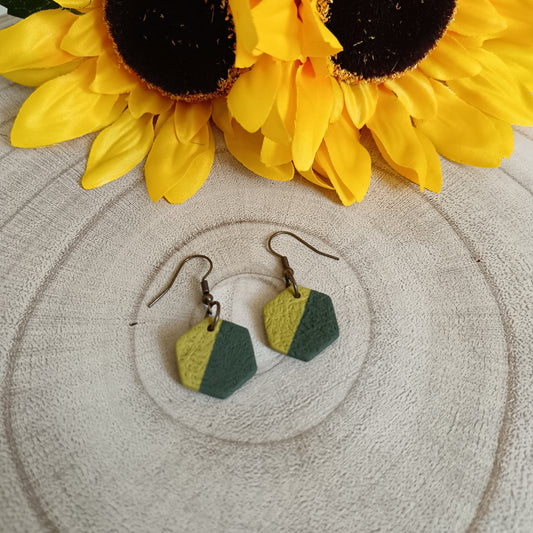 Hexagon Green Hook Earrings