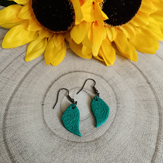Rose Textured Mint Green Hook Earrings