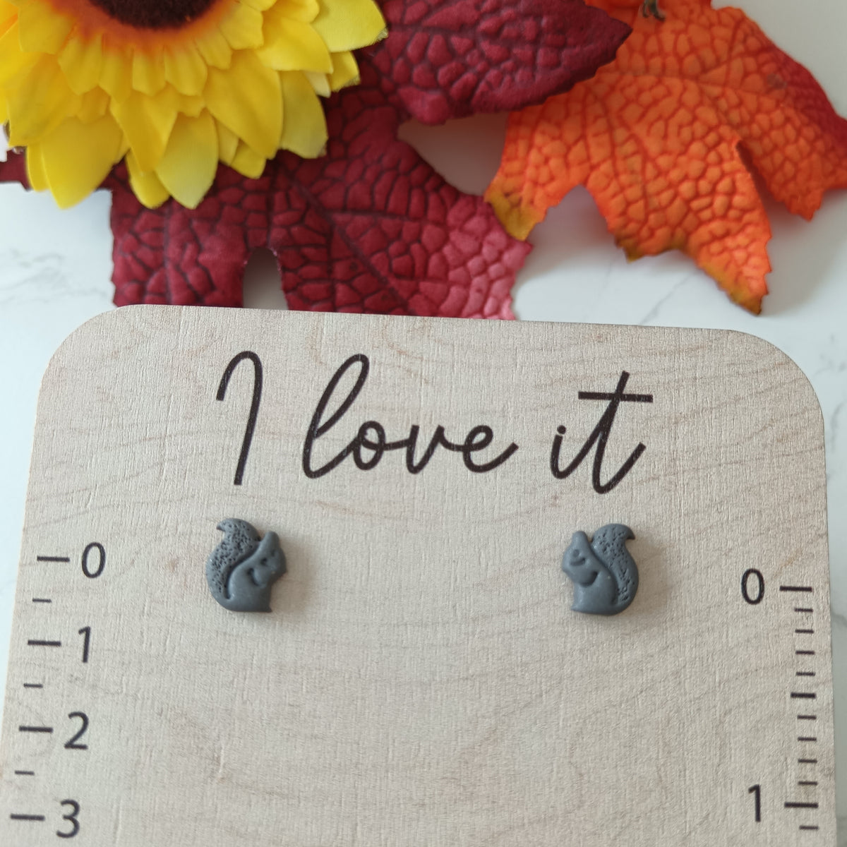 Grey Squirrel Stud Earrings
