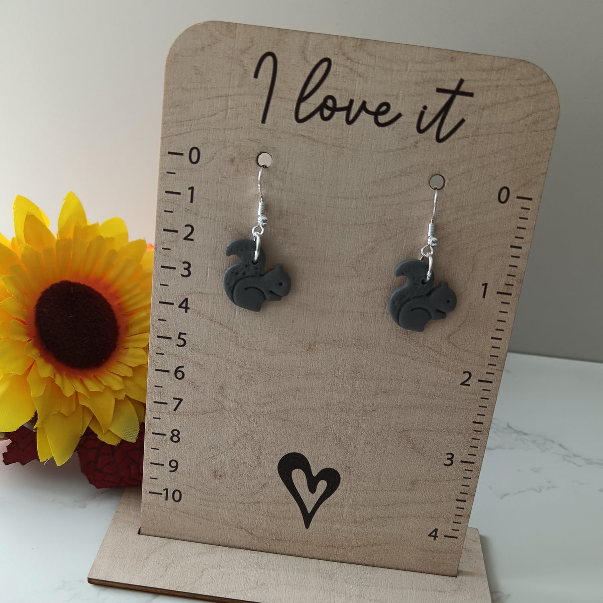 Grey Squirrel Hook Earrings