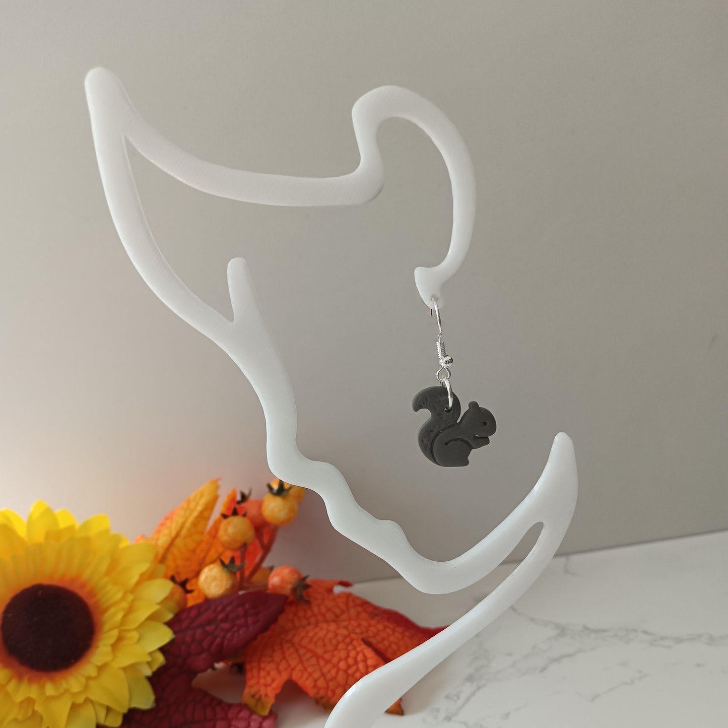 Grey Squirrel Hook Earrings