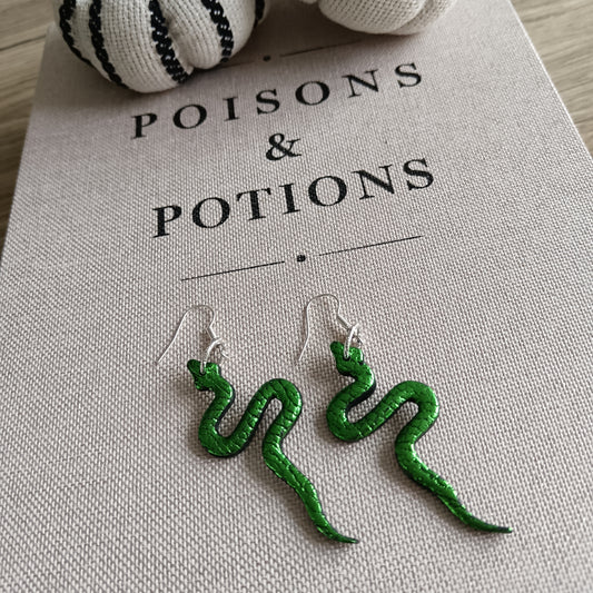 Green Metallic Snake Hook Earrings